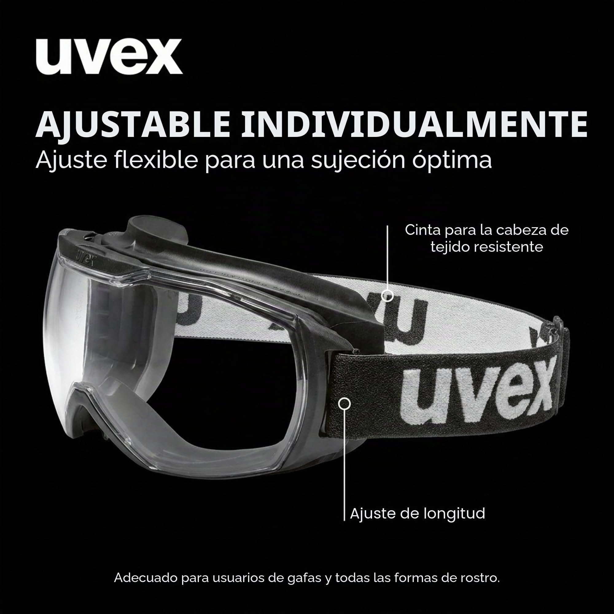 Gafas megasónicas Uvex para gente que usa gafas, sin niebla y resistentes a los arañazos