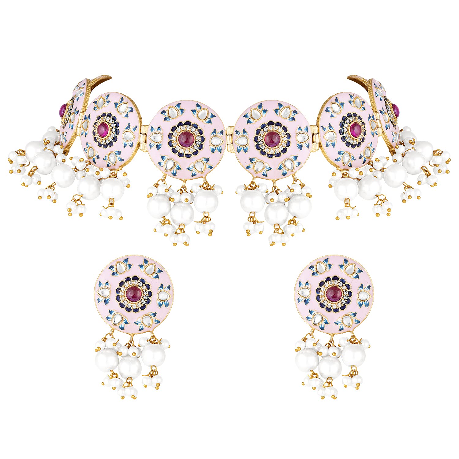 Aheli Handcrafted Enamel Meenakri Choker Necklace with Earrings Indian Traditional Jewelry Set for W