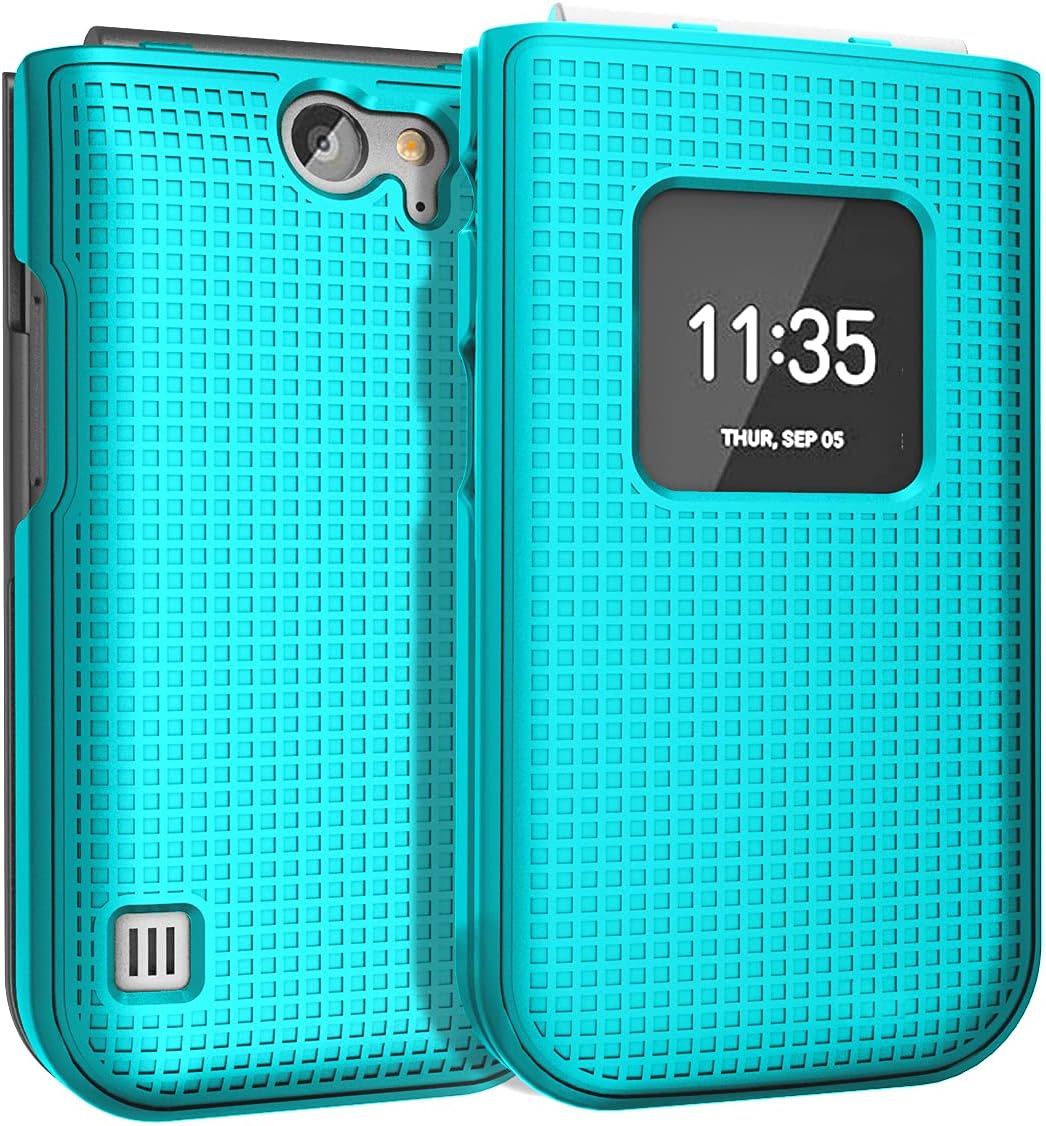 Nakedcellphone Case for Nokia 2720 V Flip Phone, [Teal Mint Cyan] Protective Snap-On Hard Shell Cover [Grid Texture] for Verizon TA-1295, 2720V