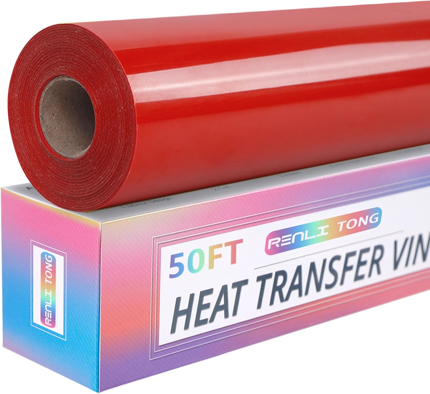 HTV Iron on Vinyl 12Inch by 20ft Roll HTV Heat Transfer for T-Shirt Vinyl Roll Easy to Cut & Weed (01-Red, 12IN by 50FT)