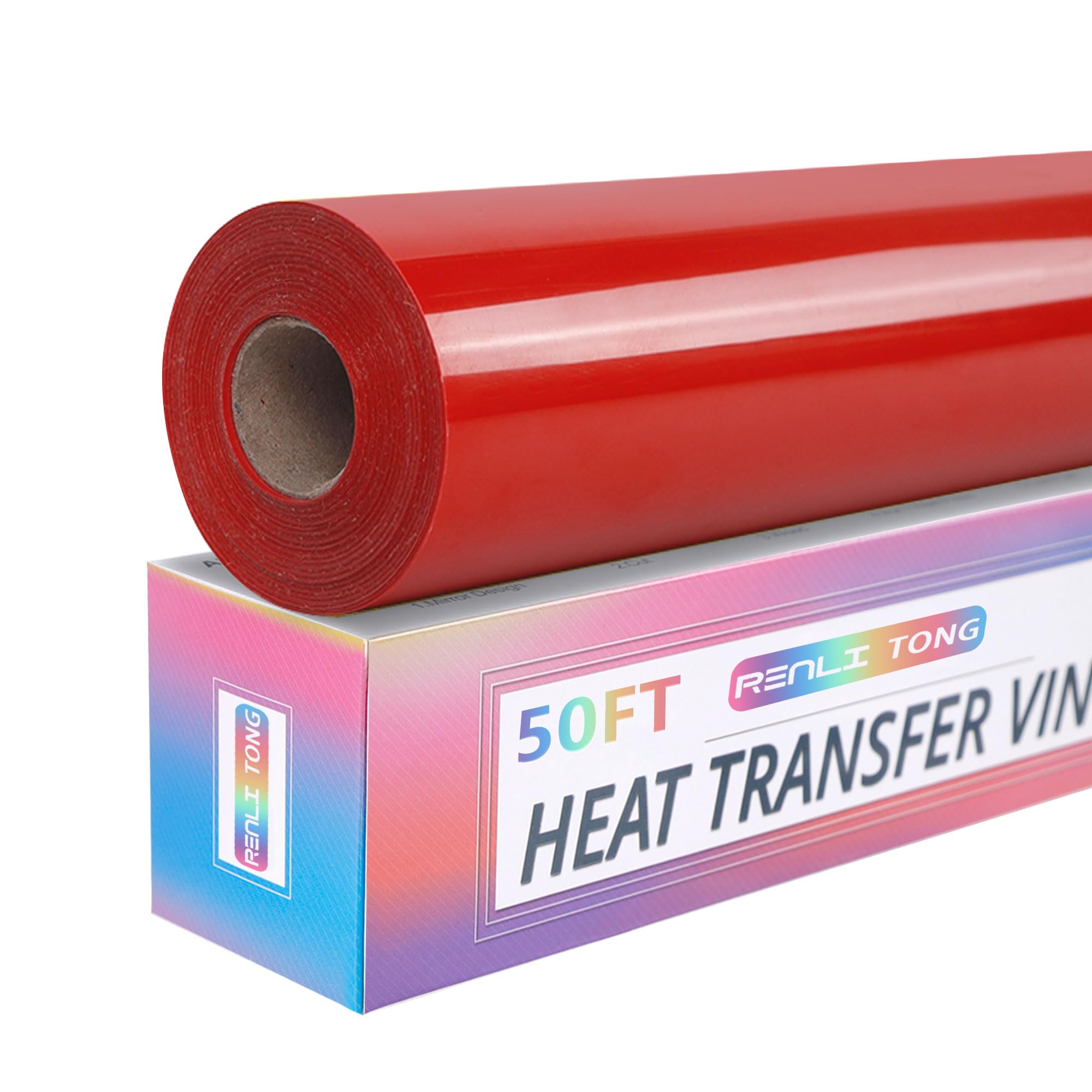 RENLITONG Red Iron on Vinyl 12Inch by 50ft Roll HTV Heat Transfer Vinyl for T-Shirt HTV Rolls for All Cutter Machine - Easy to Cut & Weed for Heat