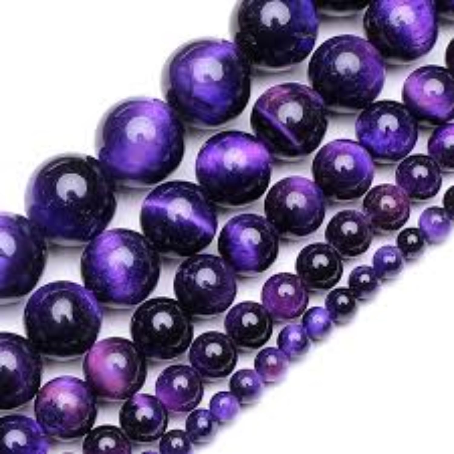 DIYSM Natural Stone Lab Certified Beads Gemstone Round Loose Beads for Jewelry Making DIY 1 Strand 15" 45-48 Beads 8MM, Violet Blue Tiger Eye