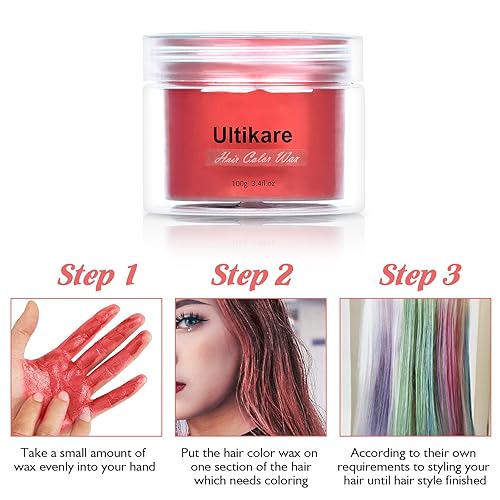Miniatura 5 de Tinte temporal para el cabello para niños, tinte rojo Ultikare lavable, color cera natural, color tiza, crema de barro, arcilla para peinado,