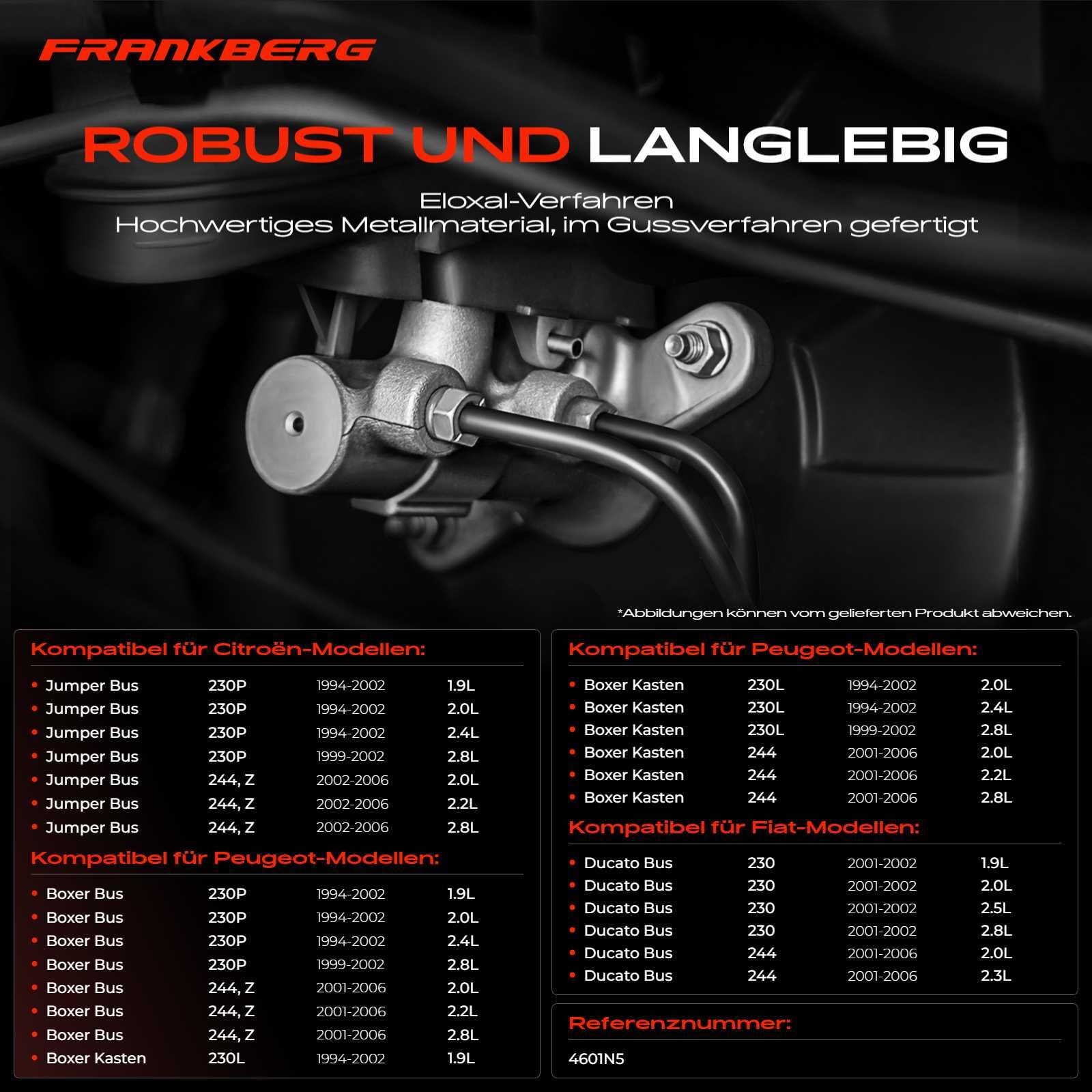 Frankberg Hauptbremszylinder Bremszylinder Kompatibel mit Jumper Bus 230P 1.9L-2.8L 1994-2002 Ducato Bus 230 244 1.9L-2.8L 2001-2006 Boxer Bus 230P 244 1.9L-2.8L