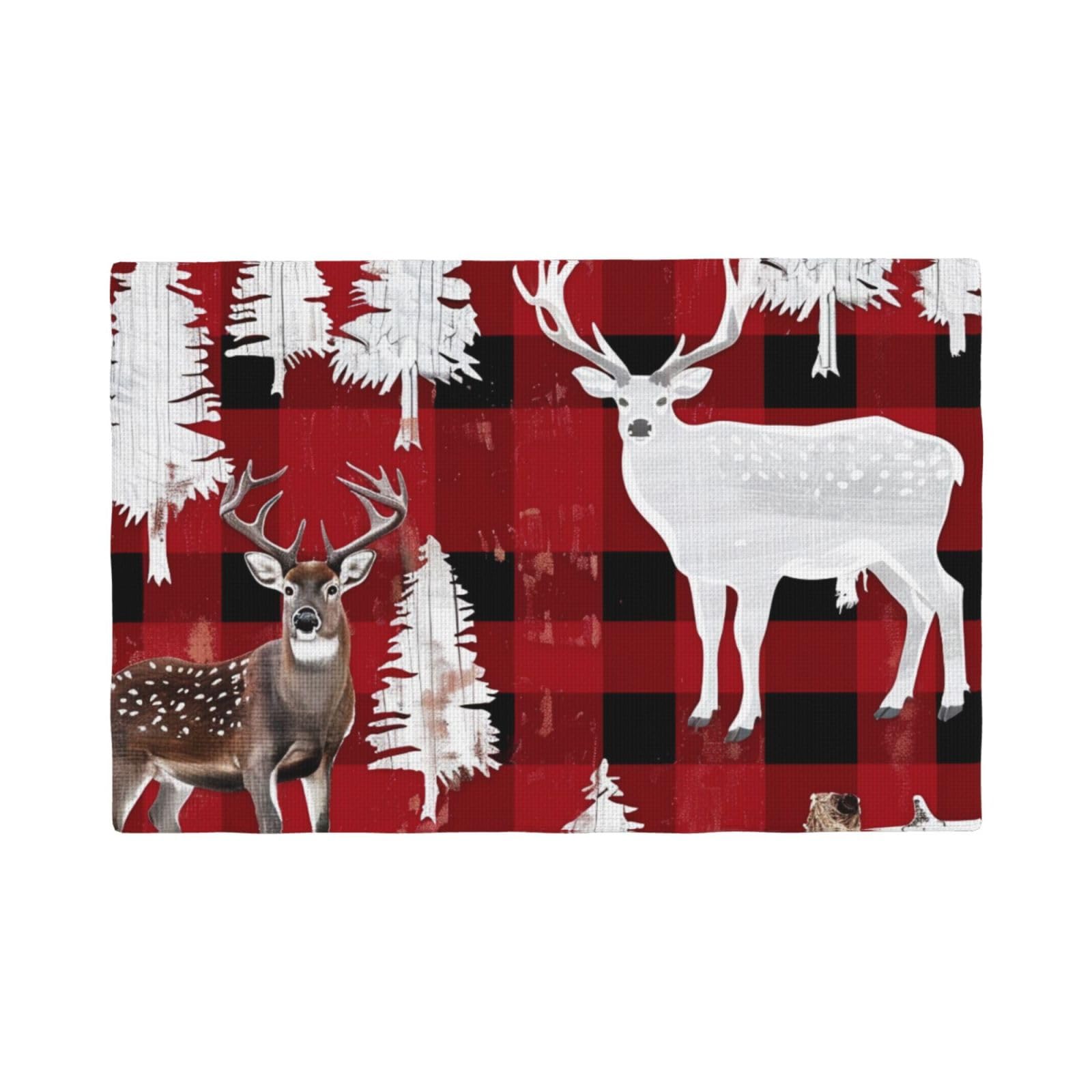 Cow deer tree christmas Print Placemats Set, Heat Resistant Washable Placemat 12x18in Table Mats for Party Kitchen Dining Table Decoration Indoor Outdoor, Four Pieces
