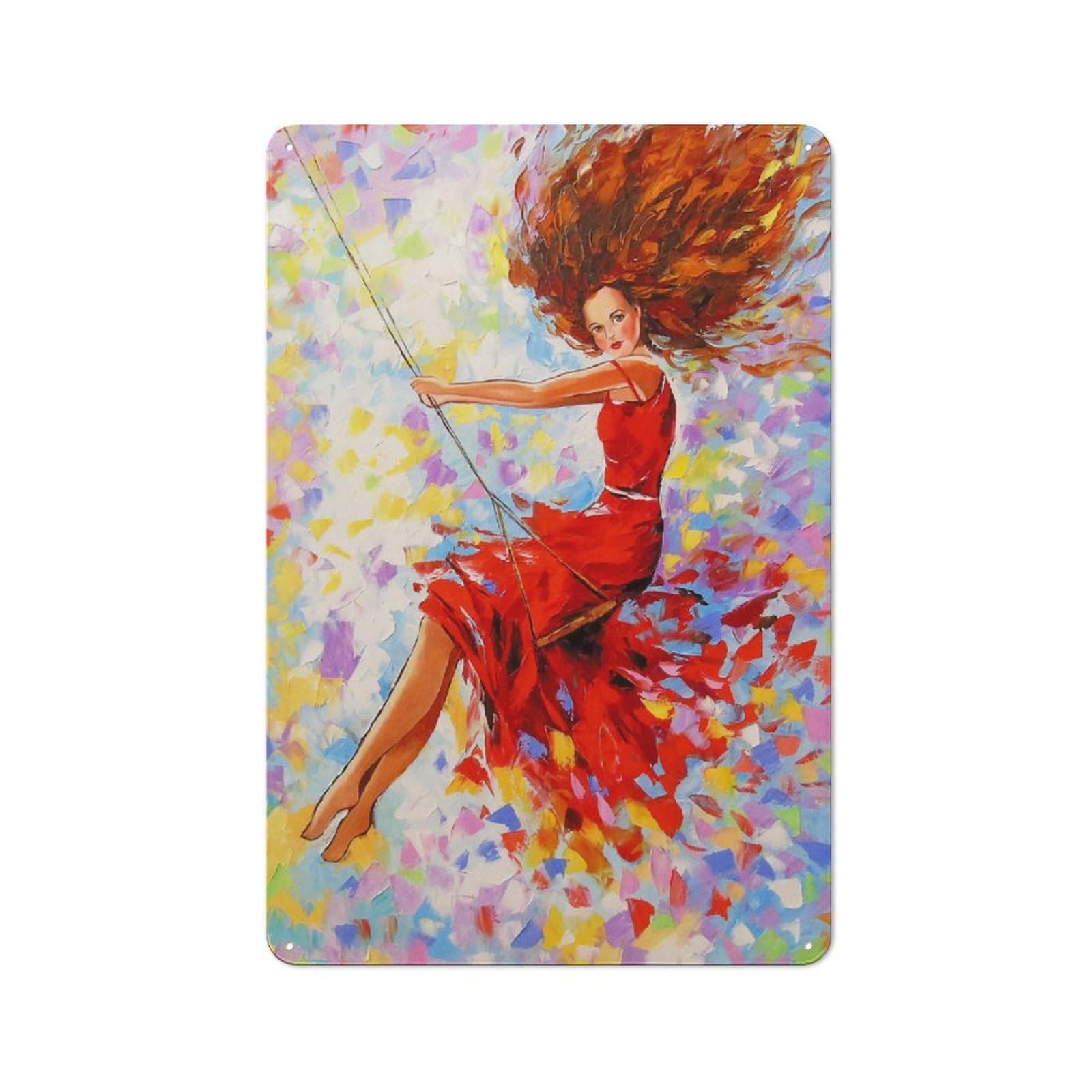 Junmoney Girls The On The Swing Metal Plaque 30X20cm With For Hallway Wall, Retro Decor, For Themed Interiors In Hallways And Entrance Areas