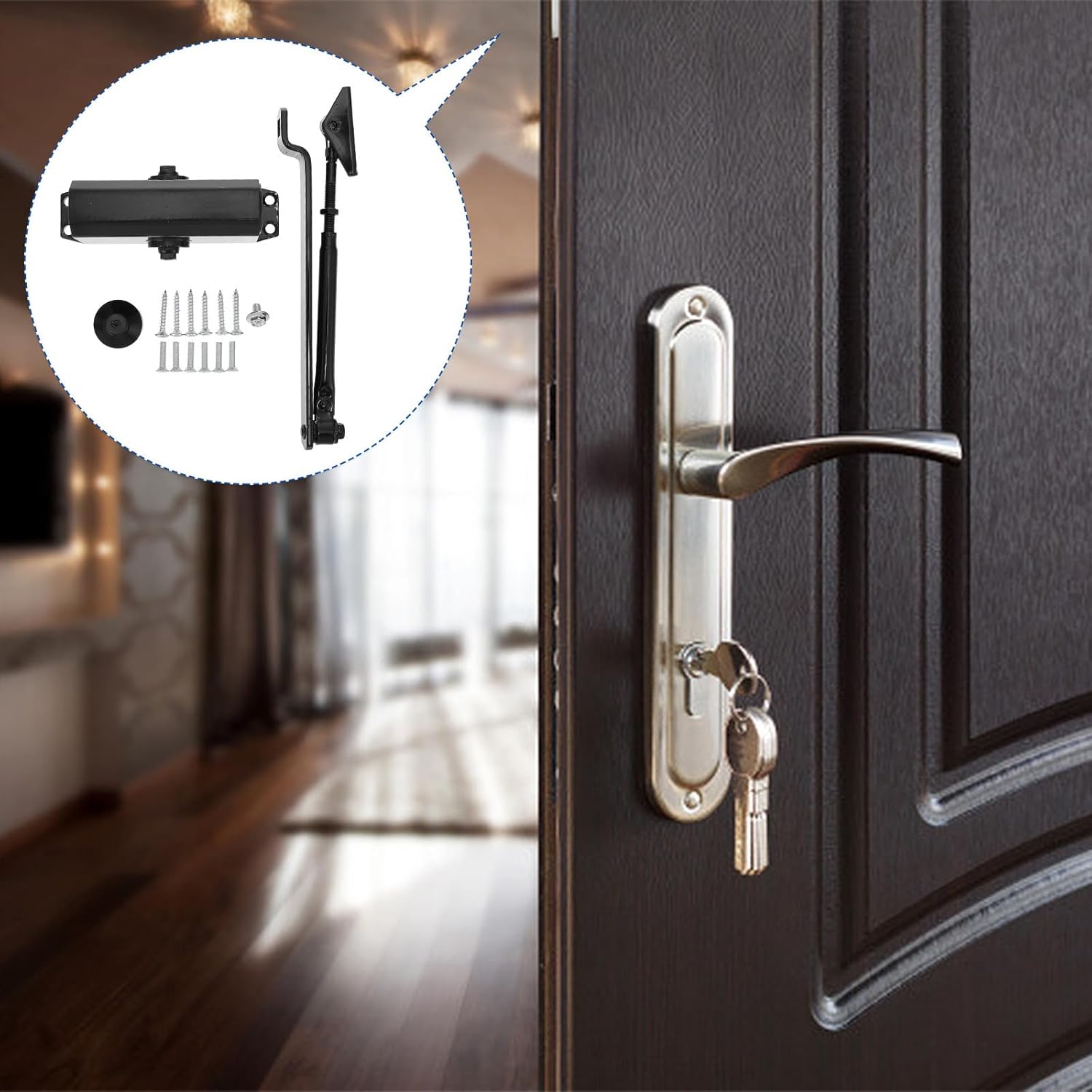 Automatic Door Closer Device Black Small Size Spring Self-Closing Door Closer Soft Close Function