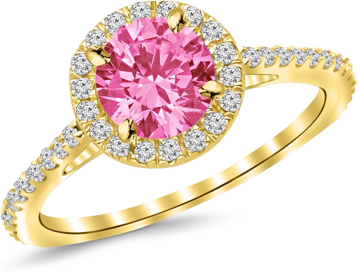 Houston Diamond District 1.4 Carat Classic Halo Diamond Engagement Ring with a 1 Carat Natural Pink Sapphire Center (Heirloom Quality)