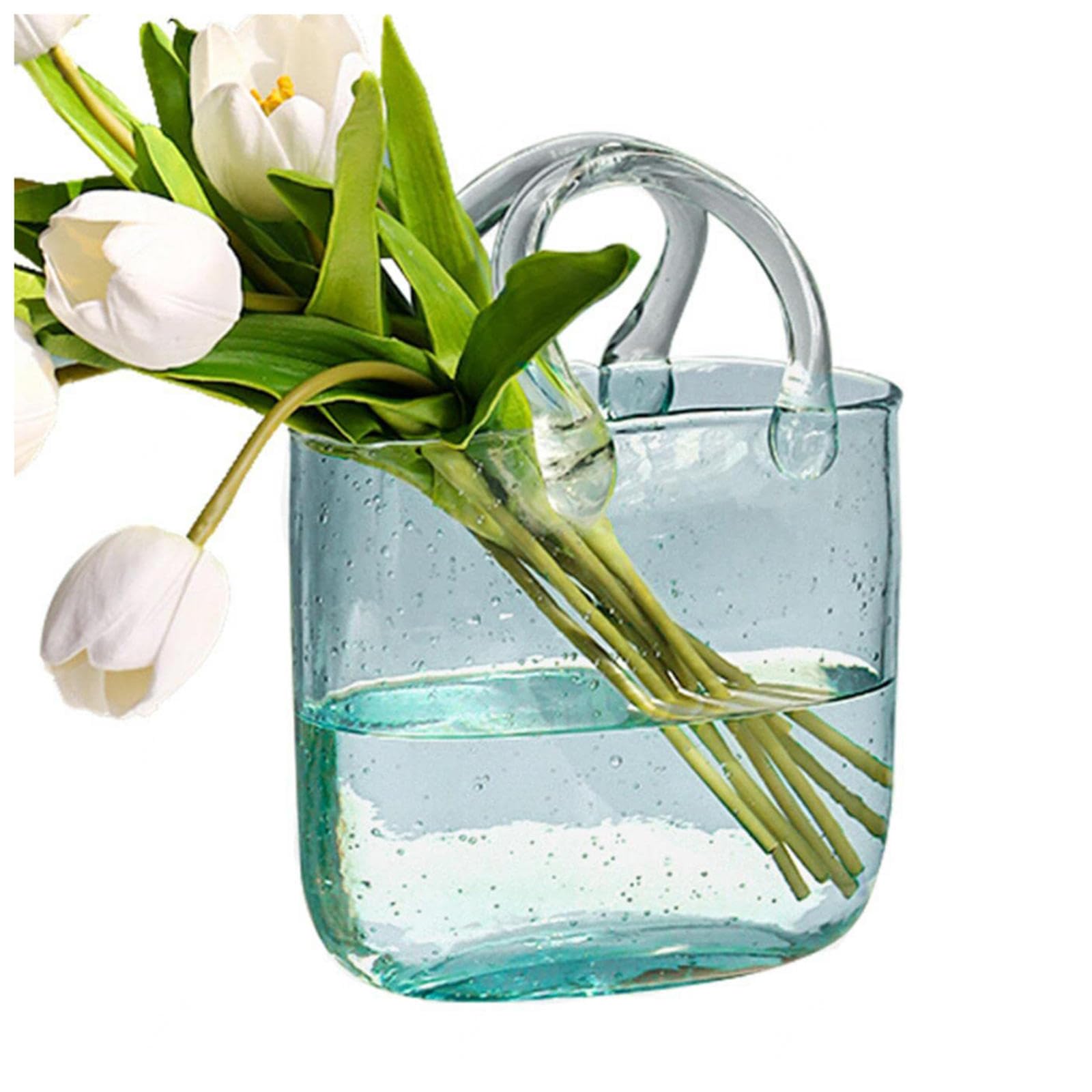 Vase sac à main en verre bleu stable pour fleurs