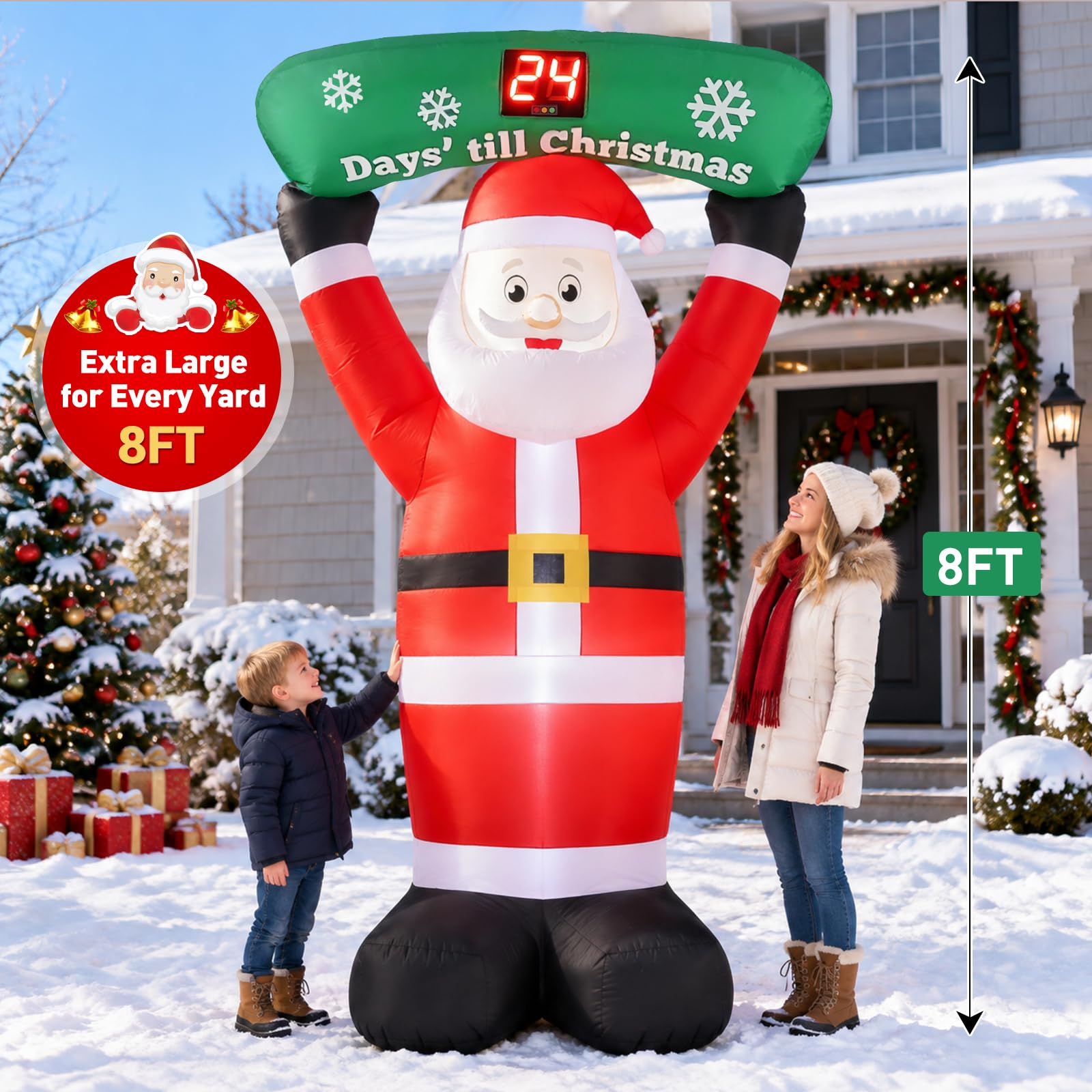 Quntis LED Pere Noel Gonflable Exterieur 244 CM avec Compte à Rebours