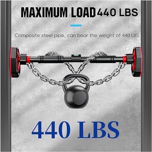 Miniatura 4 de Barra de dominadas para puerta, barra de entrenamiento de fuerza con medidor de nivel ajustable de 25.5 a 39.3 pulgadas de ancho, mecanismo de