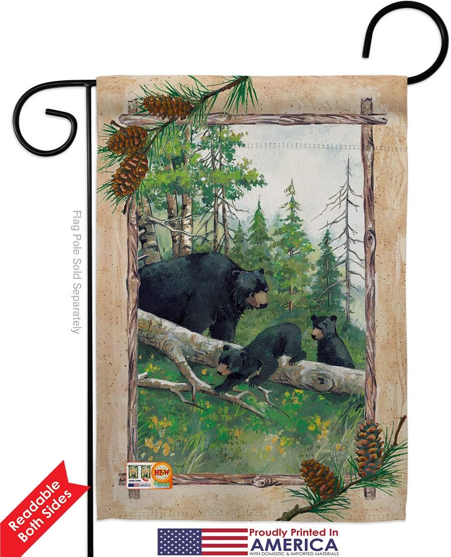 Black Bear Cubs Garden Flag Set with Stand Animals Wildlife Outdoor Deer Wolf Pet Nature Farm Animal Creature Small Decorative Gift Yard House Banner Double-Sided Made In USA 13 X 18.5
