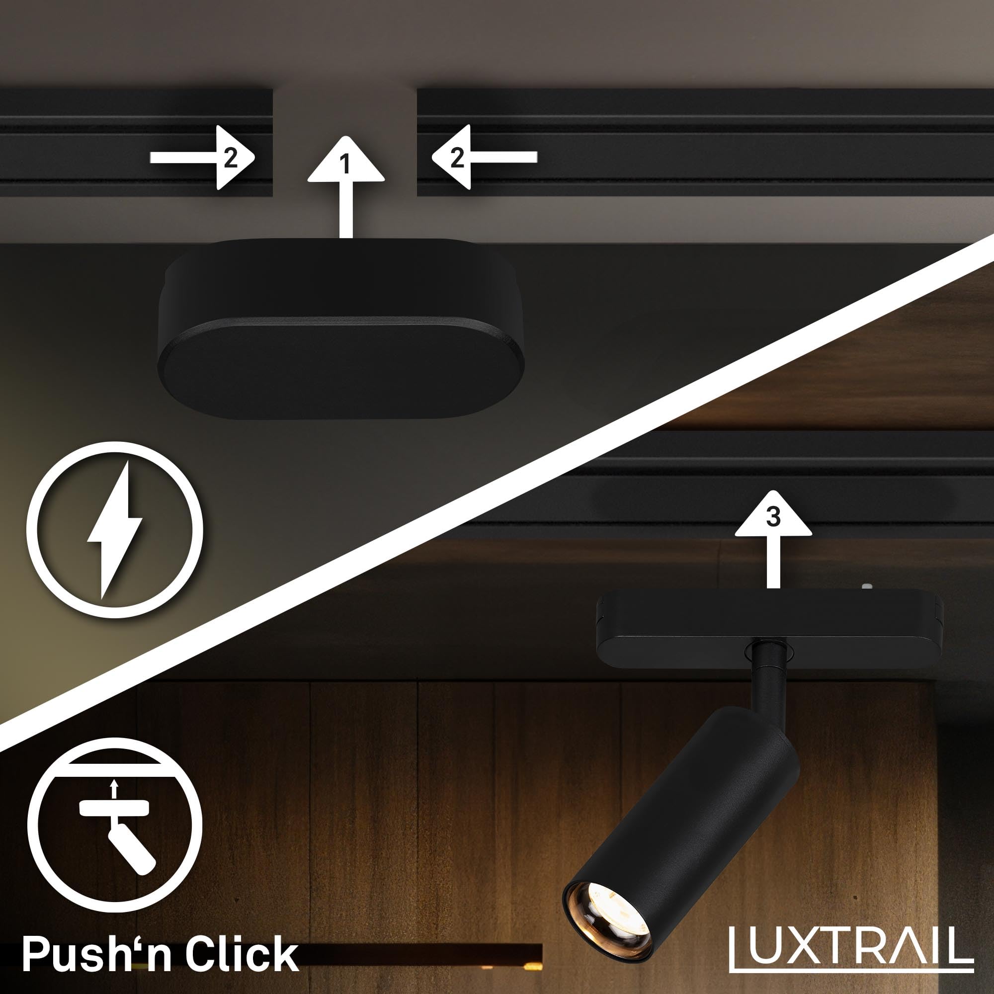 BRILONER - Système de rail Luxtrail set complet, 4x spots LED, 2x suspensions LED réglables en hauteur, forme L, lampes, système de rail lumineux pour plafond, rail de spots, plafonnier, 3m, noir