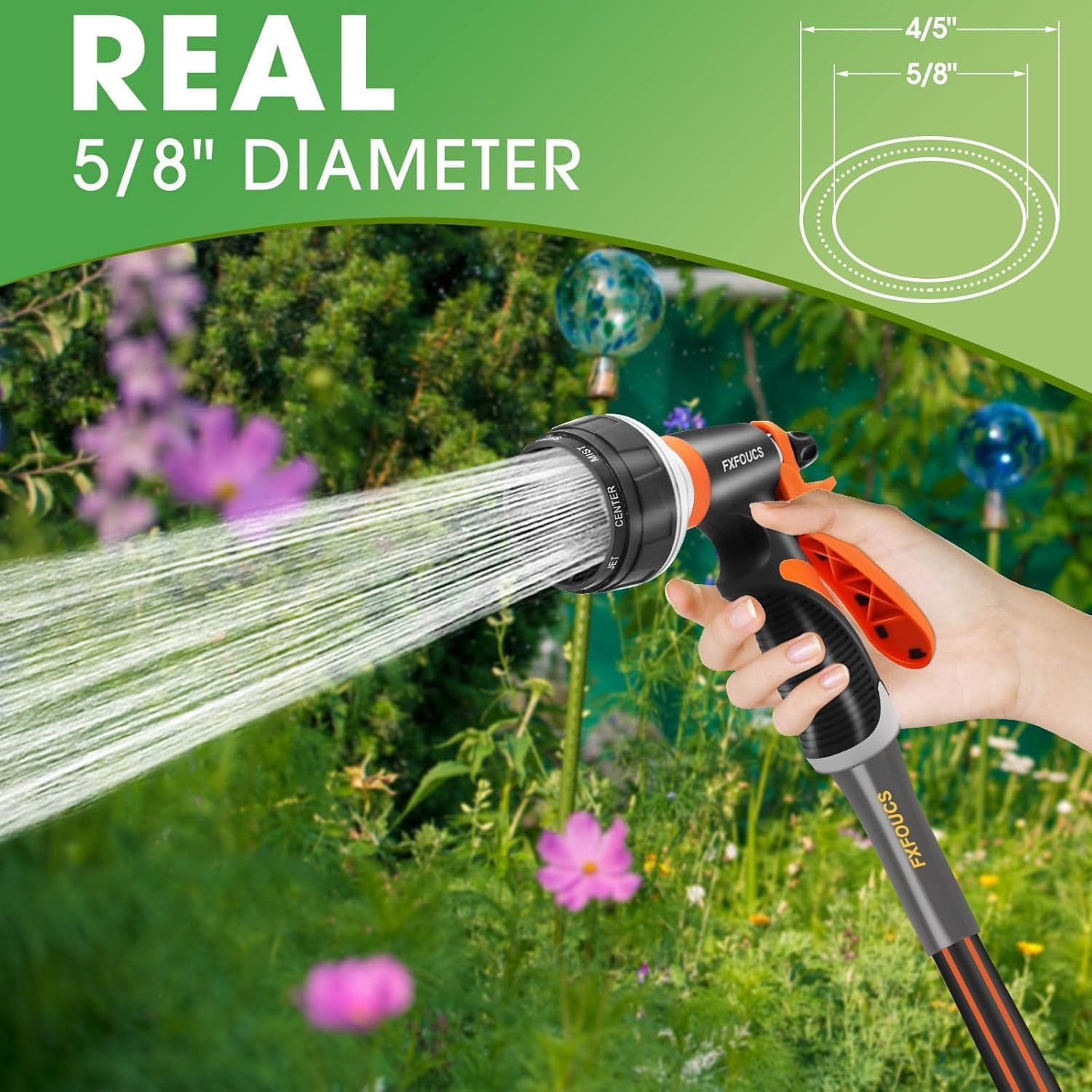 Heavy Duty Garden Hose – 5/8 Inch Flexible, Lightweight Hybrid Hose with 600 PSI Burst Pressure, Swivel Handle, and Durable Copper Male/Female Fittings (Black, 75FT)