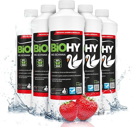 BiOHY Toilet zwaan (6 x 1l Fles) | Gloss Power Gel voor hygiënische hygiëne tot aan de rand | aangename, langdurige frisse geur | voorkomt kalk en urineaanslag (WC-Schwan)