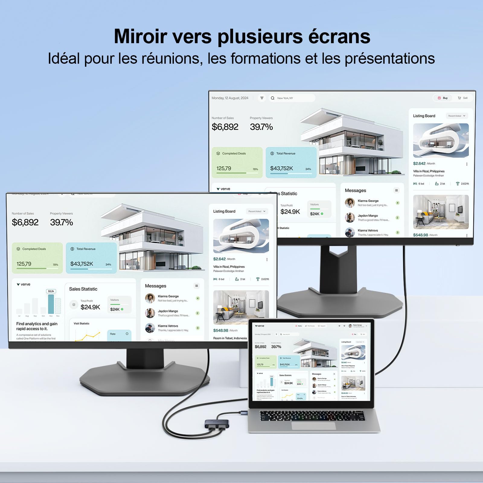 Adaptateur USB 3.0 vers Double HDMI, Dual 1080P@60Hz pour Windows et macOS