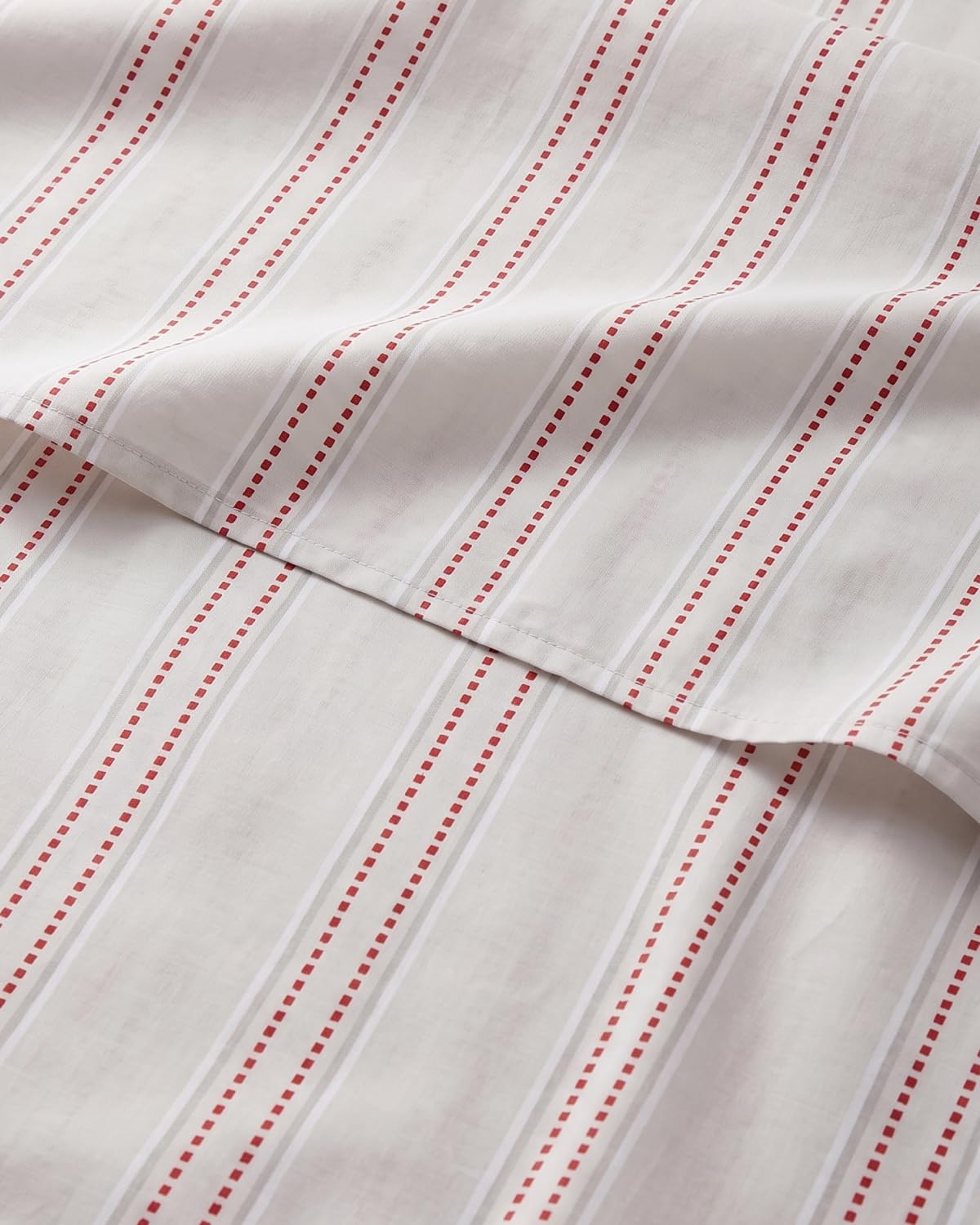 Christmas Sheet Set, Red Dot Stripe, Holiday Xmas Bedding Set - King Size