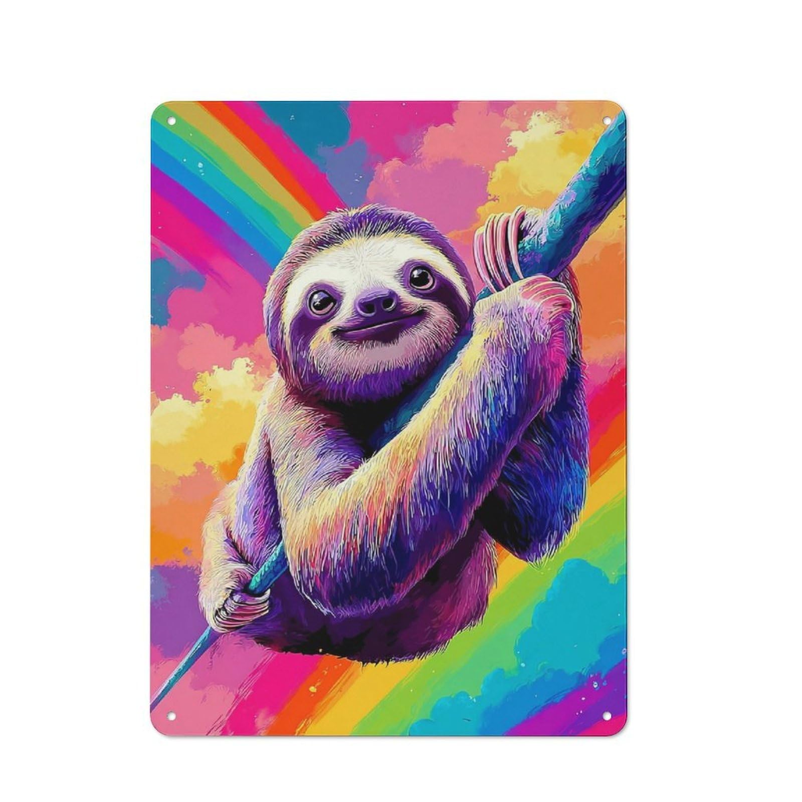 Junmoney Rainbow Sloth Adventure Rustic Tin Wall Plaque 40X30cm For Kitchen Or Home Bar, A Winter Wall Decor Update For Kitchen Decor Lovers