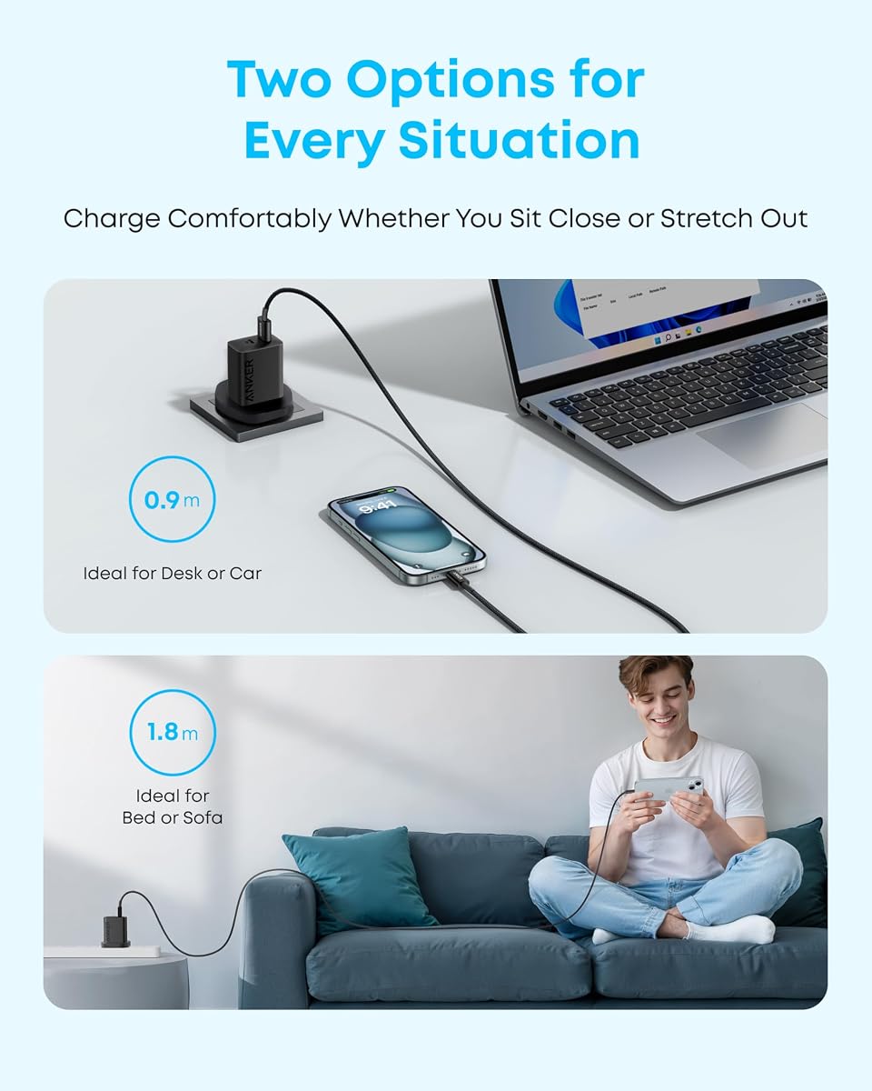 Anker USB C Charger Cable, 2-Pack 3 ft (0.9 m) USB to USB C Cable, USB A to USB C Braided Phone Charger Cable for iPhone 17/16/15, iPad Pro, Samsung Galaxy, MacBook Pro,and More — view 7