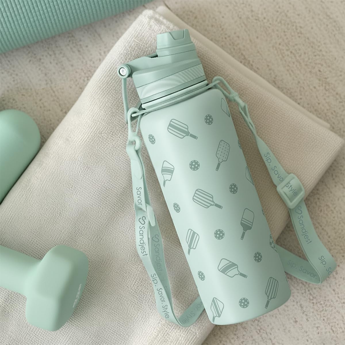 SANDJEST Pickleball Stainless Steel Water Bottle with Strap 32oz, Insulated Bottles with Straw and Spout Lid for Gym Sports Travel Outdoor, Gifts for Women Girls Birthday Christmas - Image 6