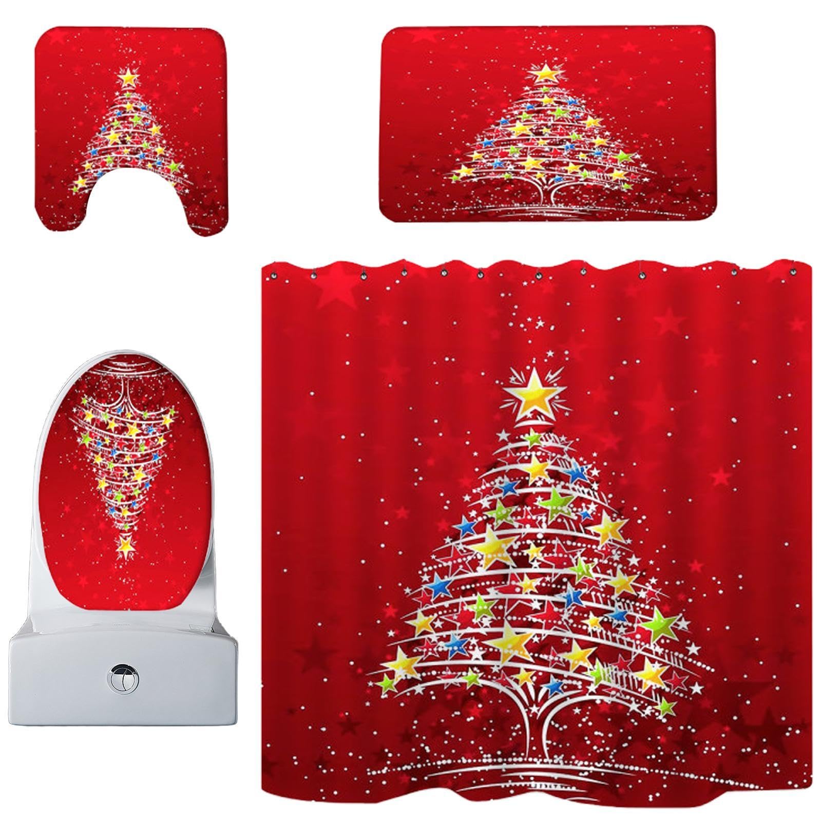 Cortinas de baño para festivales y alfombra navideña con juego de tapa