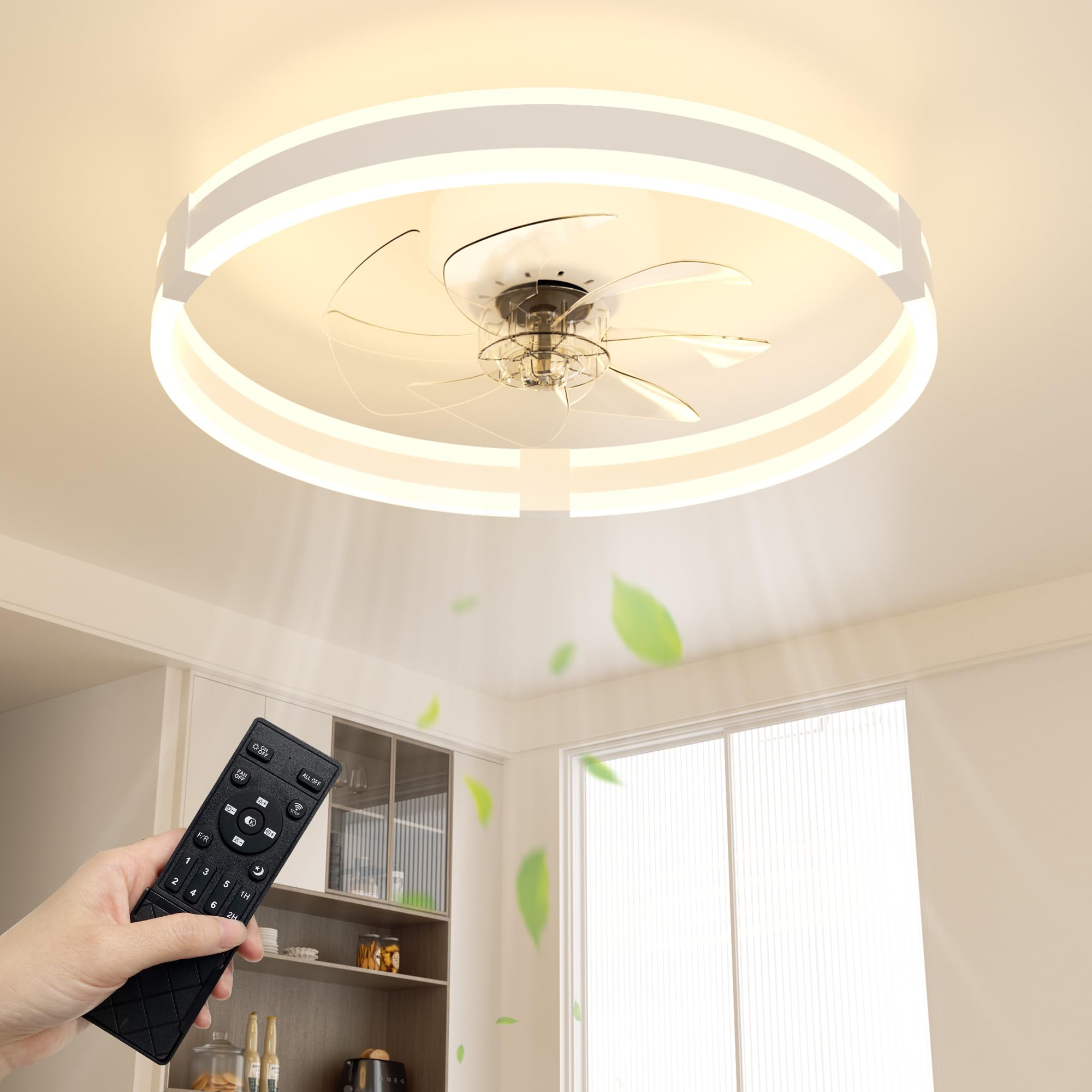 NIORSUN 50cm Ceiling Fan with Light, Ceiling Fan Light with Remote, White