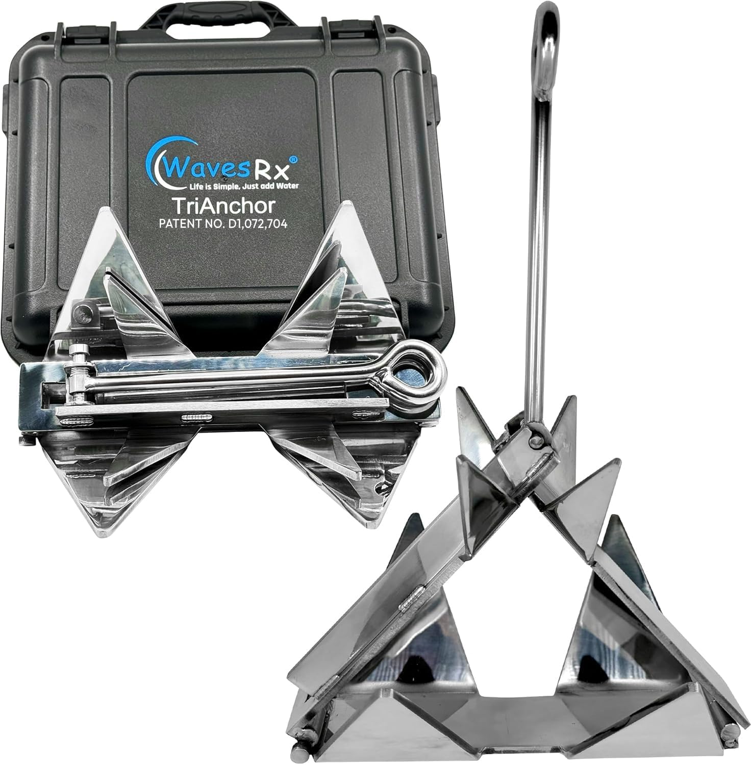 TriAnchor - Stainless Steel Folding PWC & Boat Anchor Kit | Sets Instantly for Effortless Boat & Jet Ski Anchoring | Compact Patent-Pending Design Grips Better Than Plow, Fluke or Box Anchor