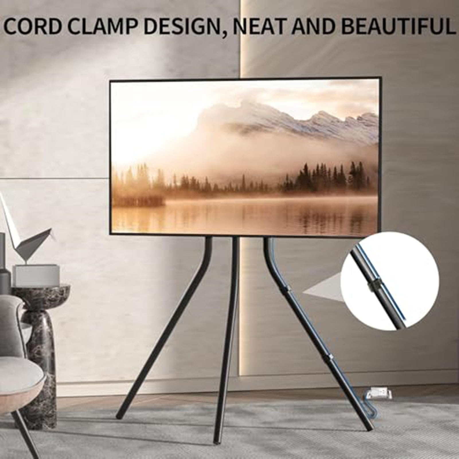 Support TV chevalet avec trépied - Support de Sol Universel pour téléviseurs à écran Plat de 42 à 86 Pouces, Support pour Tableaux réglable en Hauteur pour Salon/at,Black