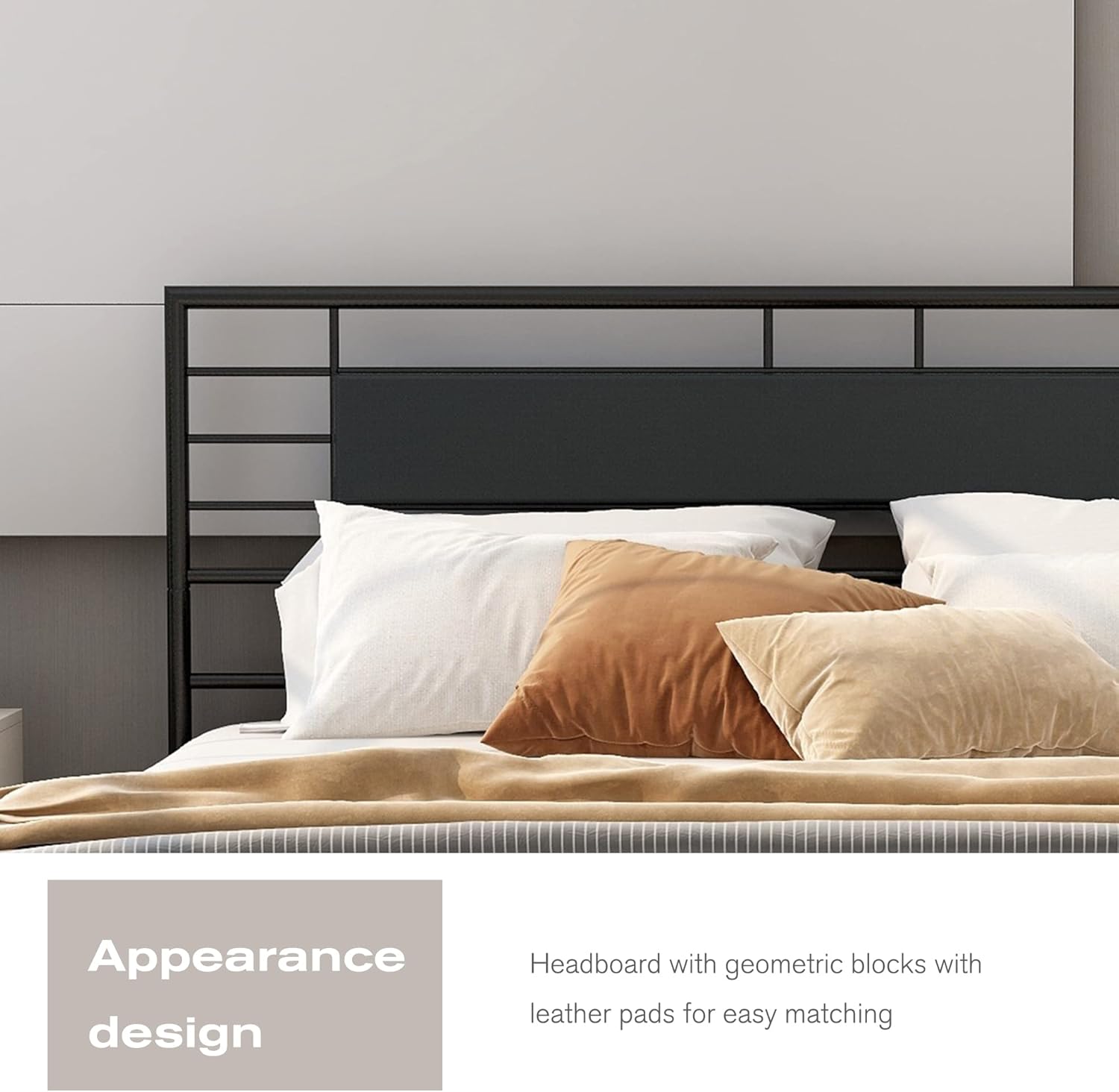 NNV Metal King Size Platform Bed Frame with Headboard and Footboard Under Storage Steel Slat Size Mattress Foundation Black