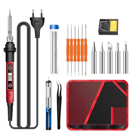Serplex Soldering Iron Kit Set Soldering Iron 60 Watt Original 220V Soldering Kit Set Temperature Adjustable Soldering Iron Bit Set with LCD Digital Display Electric Soldering Iron 5 Soldering Tips