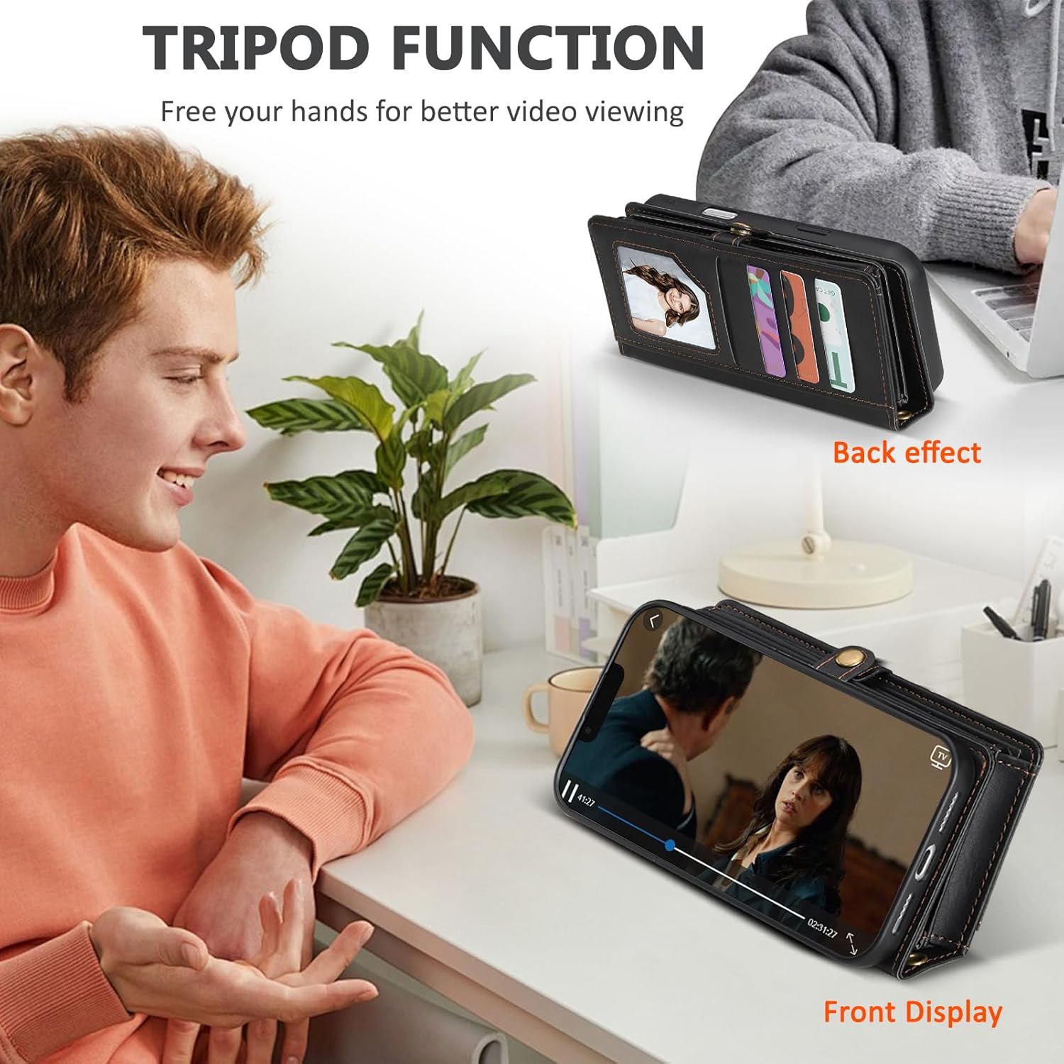 for iPhone 17 Pro Max Wallet Case, Detachable Magnetic Phone Case,Faux Leather Strap Wallet,with RFID Blocking,Zipper Card Holder,Shoulder Straps (Black)