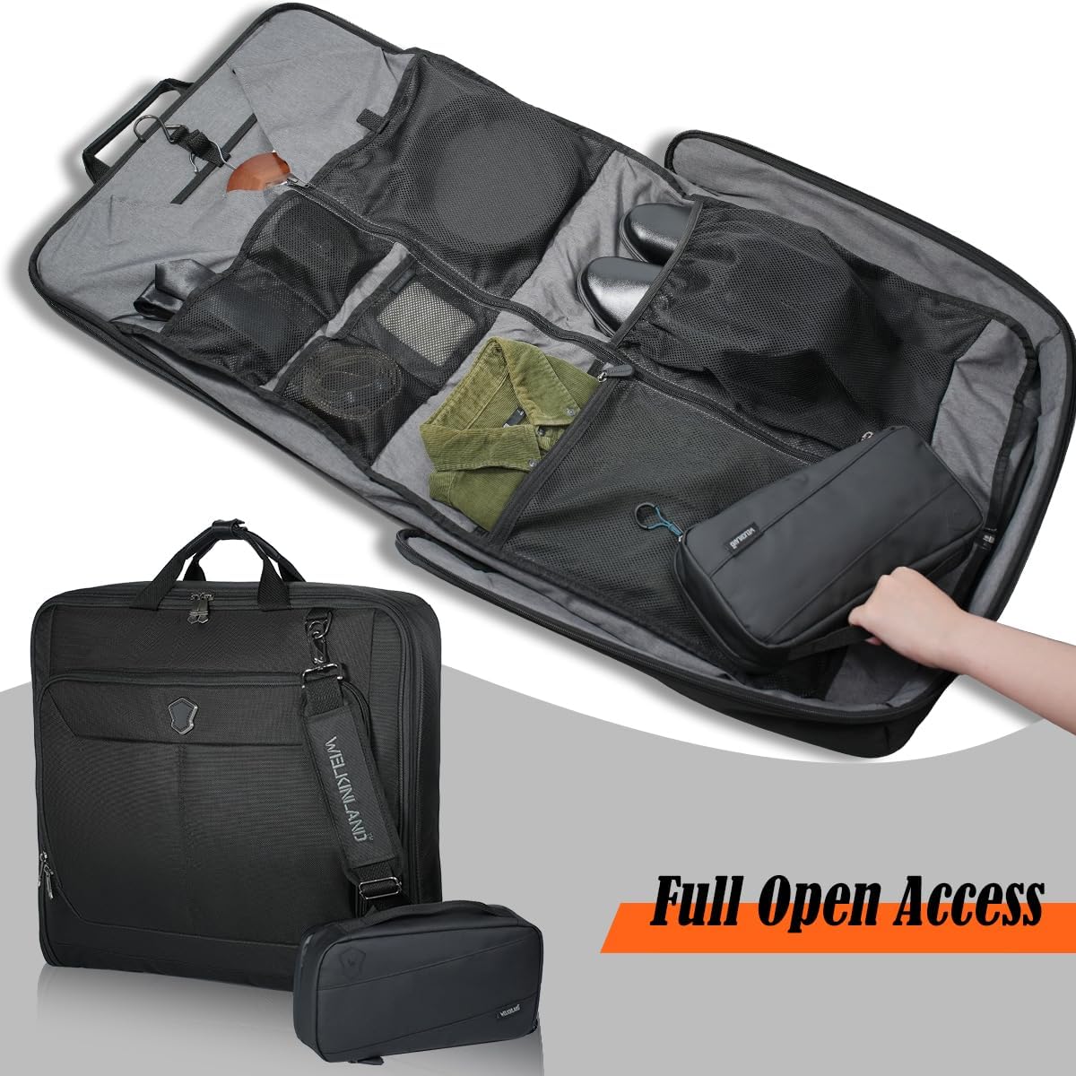 WELKINLAND 3-Suits Garment Bag for Travel with Toiletry Bag, 30L-Large Suit Carry On Garments Bag for Travels, 15-Pockets Suits Holder Travel Bags, Wrinkle-Free Suit and Dress Garment Bag for Travels - Image 4