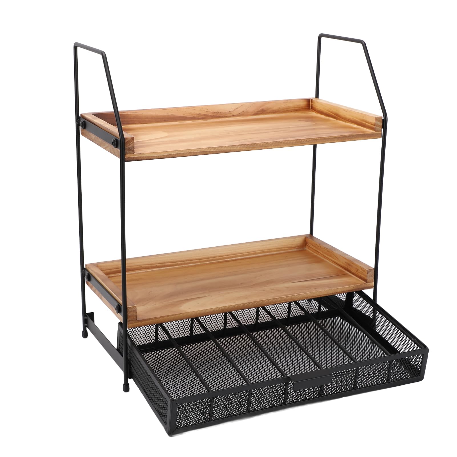 SIXRUN Gewürzregal, 2-stufiges Organizer-Regal für die Küchenarbeitsplatte, Verbundholz und Edelstahl, 35 X 18 X 40 Cm, für Kaffeebar, Heimschrank, Speisekammer mit Doppellagiger Aufbewahrung