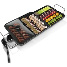 AEWHALE 3-in-1 Teppanyaki Grill XL,2000W Electric Griddle Non-Stick with Adjustable Temperature for Indoor Outdoor,Suitable for 4-6 Persons Use
