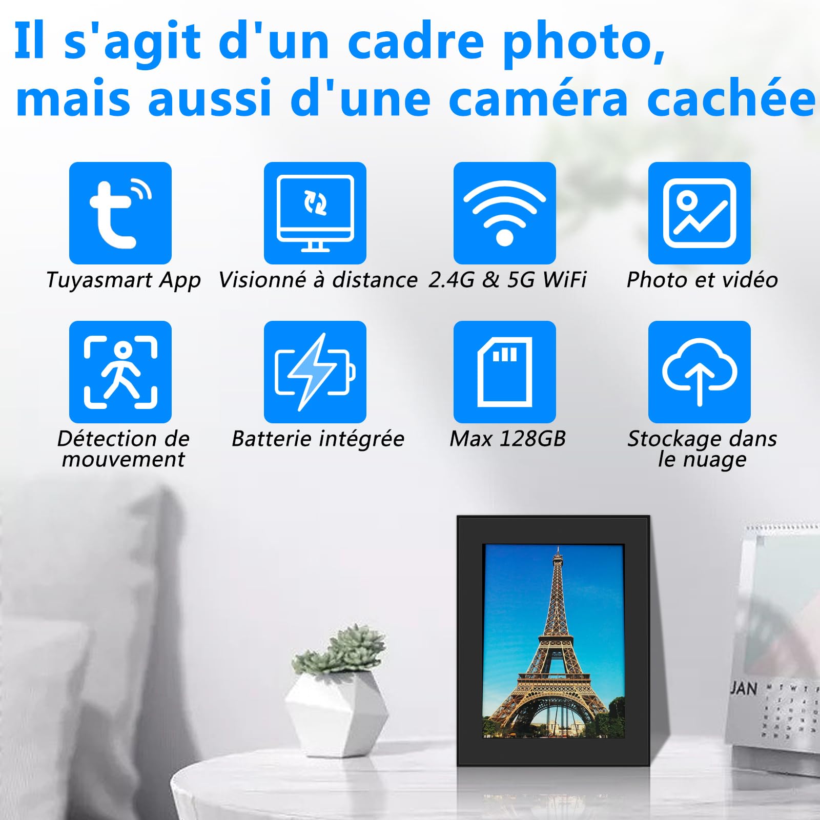 CYI Camera Cachée Espion Portátil HD1080P, Caméra de Surveillance sans Fil Intérieur 5G & 2.4G, Micro Camera Espion WiFi Detecteur de Mouvement Stockage dans Le Cloud pour Sécurité intérieure