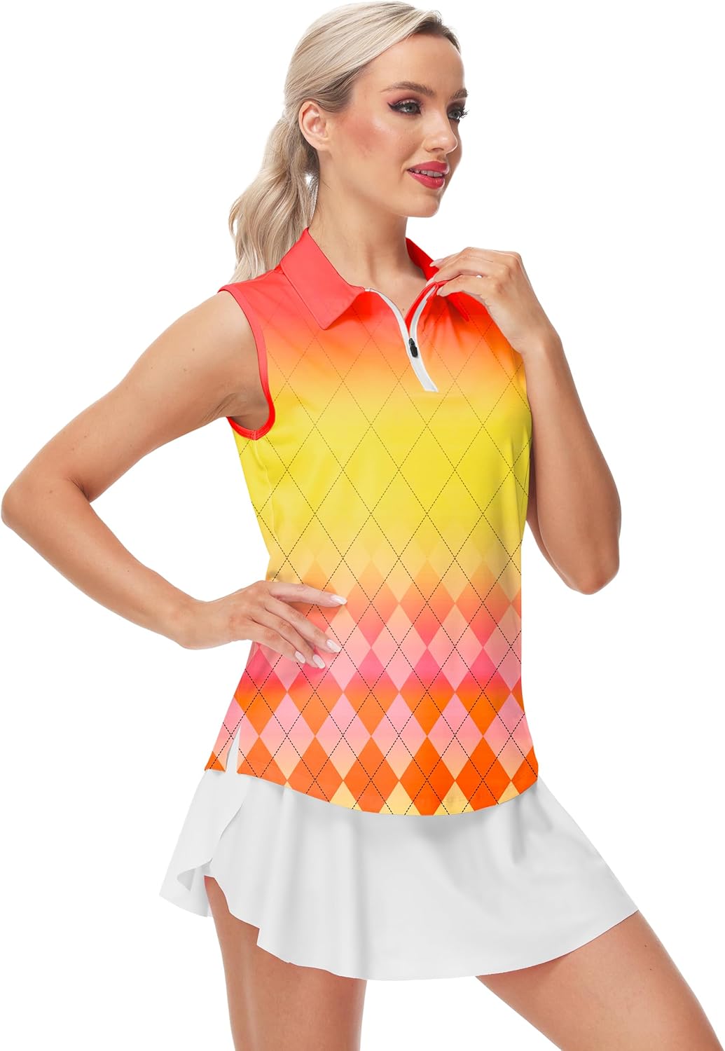 AOBUTE Women's Sleeveless Golf Shirts Moisture Wicking 1/4 Zip Polo Tennis Shirt - Image 2