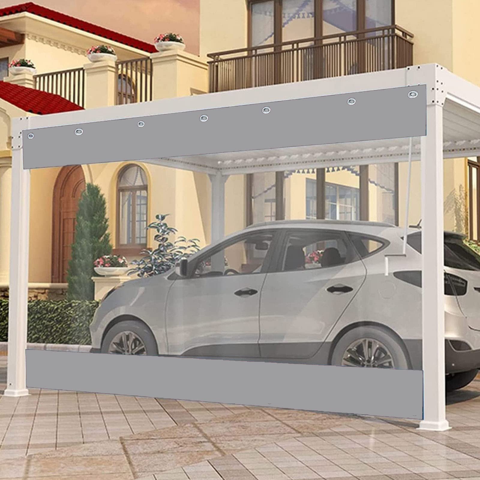 Rideaux de bâche transparents pour extérieur en PVC imperméable et robuste avec œillets