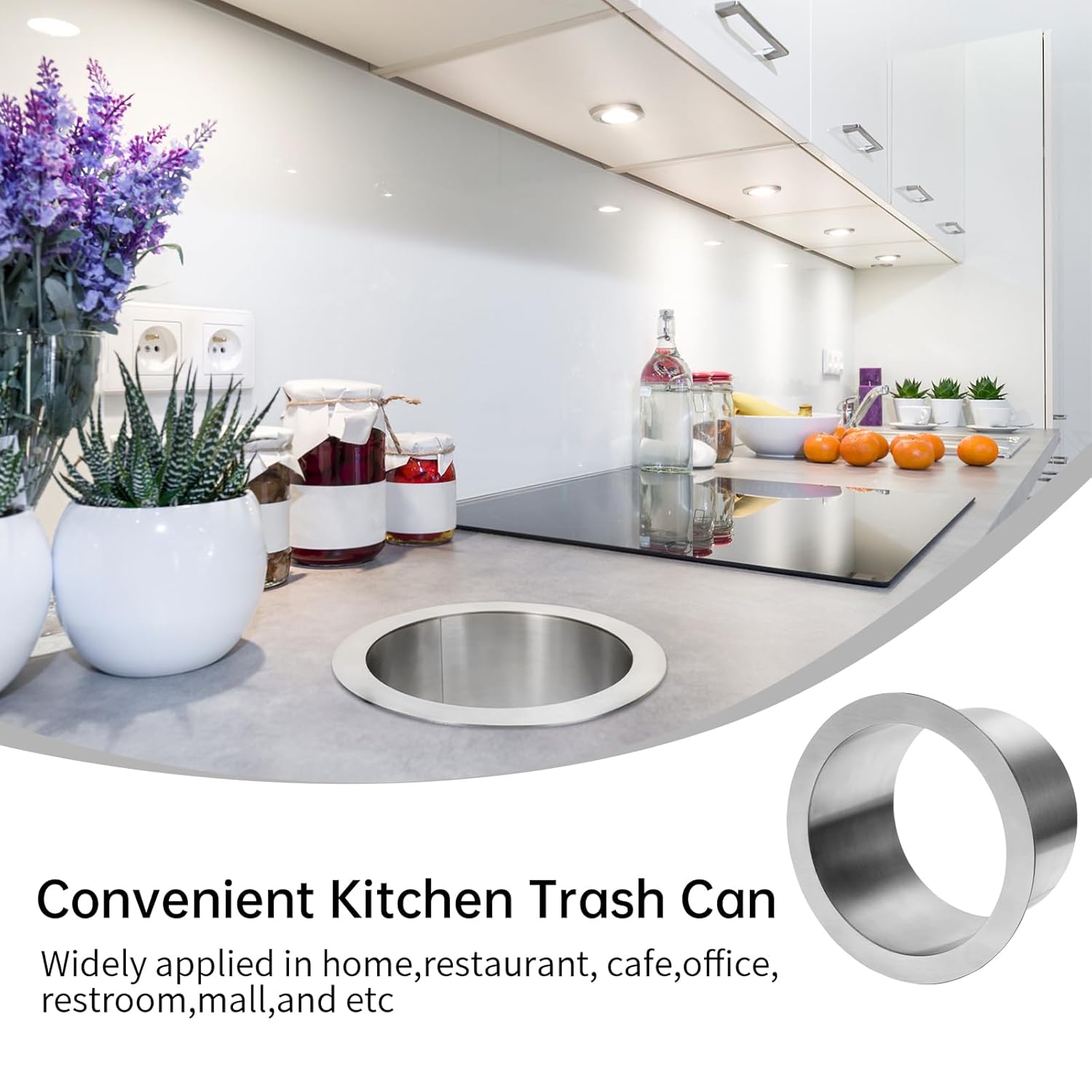 Countertop Trash Can, Drop-in Trash Chute Stainless Steel Round Countertop Trash, Waste Chute Built-in Trash Can, Waste Bucket Bottomless Embedded Trash Bin