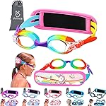 Vvinca Toddler Swim Goggles with Fabric Strap Cover, Rainbow Toddler Goggles 3-5 Year Old, Anti-Fog Clear View No Leak Girls Swimming Goggles No Tangle, Pain Free Water Pool Glasses