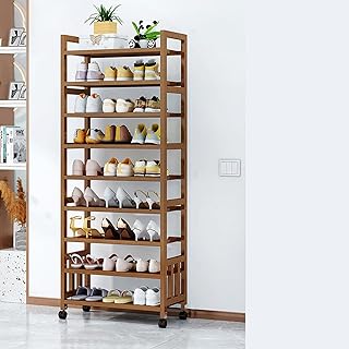 [FOQW] シューズラック 移動便利 靴収納 スリム 下駄箱 キャスター付き 靴箱 玄関収納 収納棚 小物収納 省スペース 大容量 耐久性 50*25*144cm 玄関 室内 廊下 部屋 おしゃれ 安定 軽量 収納便利 一人暮らし 茶色-9段 キャビネット