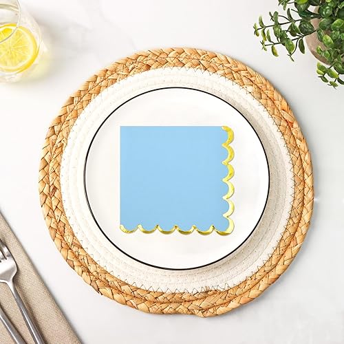 Miniatura 3 de 200 unidades de servilletas de papel azul con ribete dorado de cóctel con papel de aluminio, servilletas desechables azules para bebidas para
