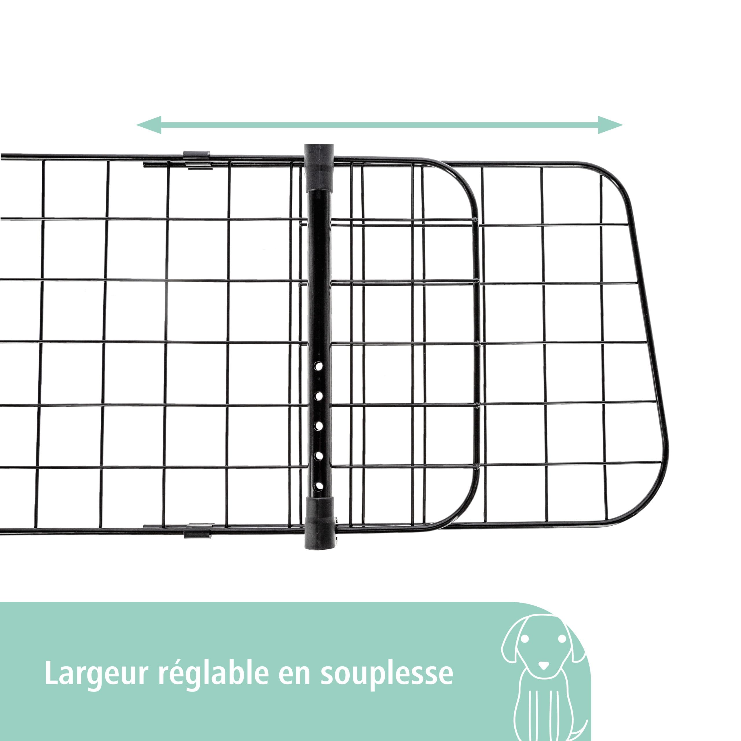 Kerbl Pet barrière de sécurité pour Voiture, Protection de Transport, cloison, Noire, 30 cm, 96-145 cm, métal, Chiens, barrière de Protection pour Coffre, Largeur réglable