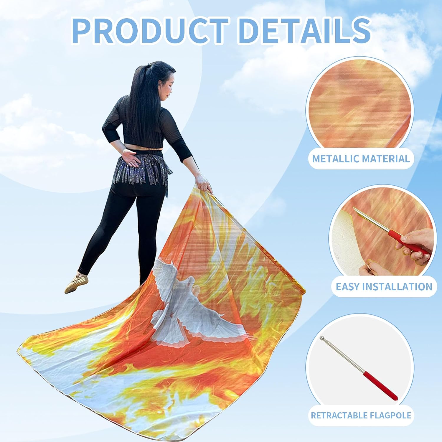 2 pcs Worship Flags for Dance Church with Scalable Rod Praise Flags for Worship Chiffon Dance Banner (Orange-White, 43X67 inch)