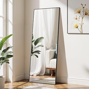 Hexago Rectangle Full Length Mirror 64"x21", Aluminum Alloy Thin Frame Floor Standing Mirror, Wall Mirror with Stand, HD Explosion-Proof Nano Glass for Bedroom, Living Room, Dressing Room