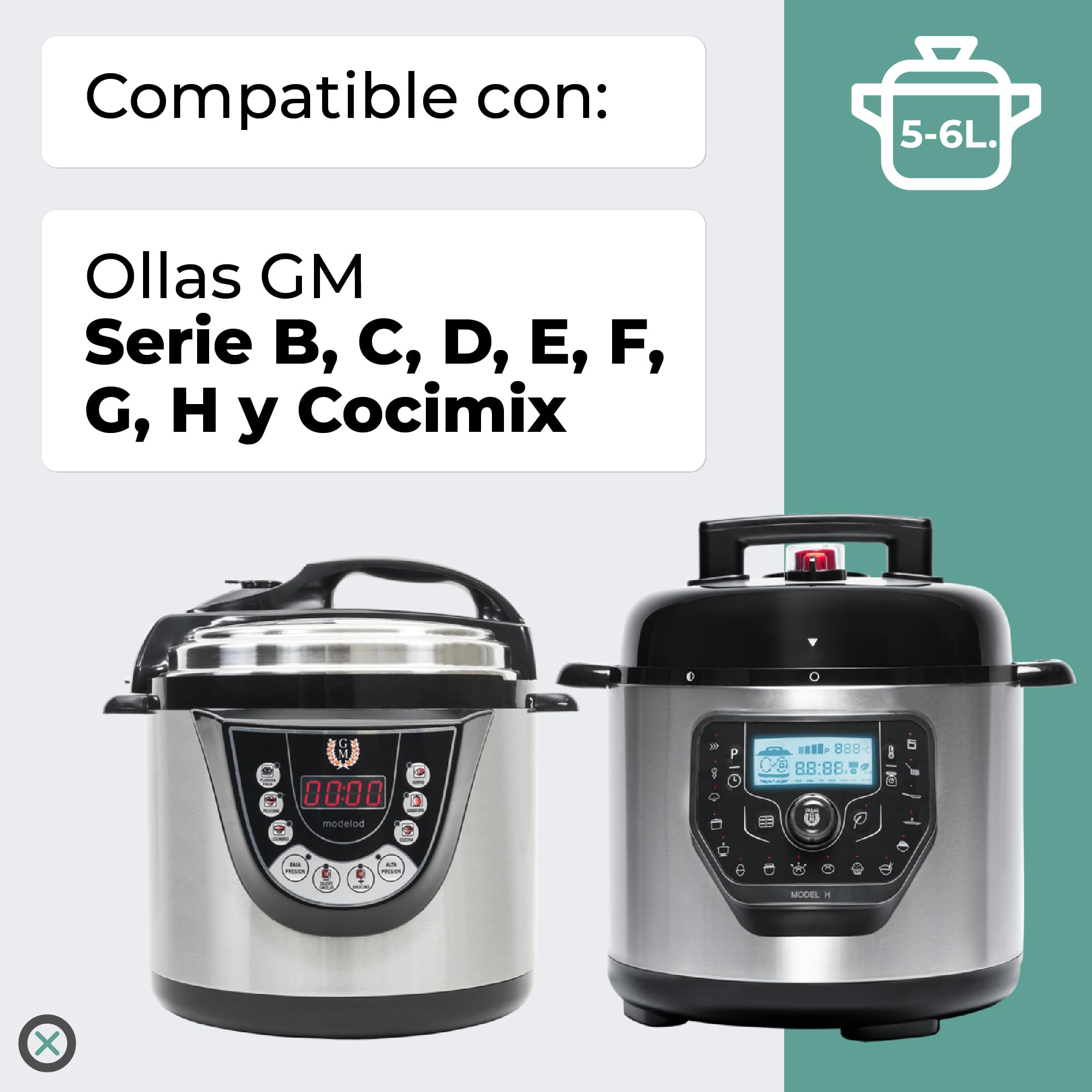 Pack 5 Gomas de Silicona para Ollas GM Compatible Series B C D E F G H Cocimix Diámetro 22 cm 5-6L Junta de Sellado