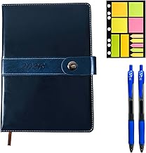 2026 Day Per Page A5 EXECUTIVE Vegan Leather Hardcover Diary - Includes 2 Pens & Posits - 2026 Diary Yellow Paper Long Notes - Daily Planner 365 Days (EXECUTIVE BLUE)