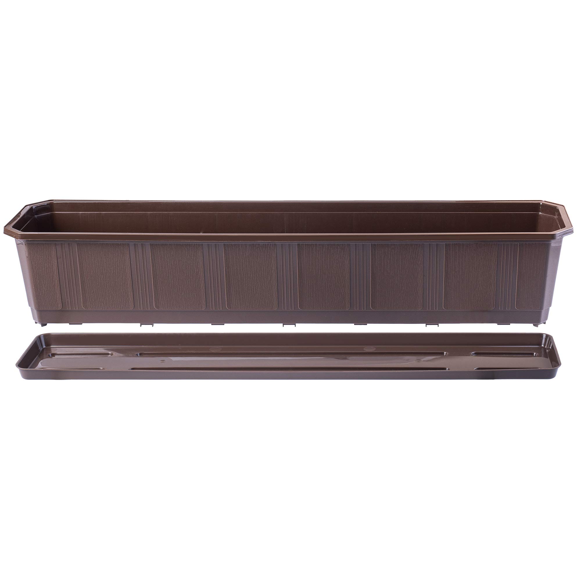 KADAX Fioriera Rettangolare per Davanzale da Esterno, Vaso da Balcone in Plastica con Sottovaso, Cassetta per Piante da Finestra (80 cm, Marrone)