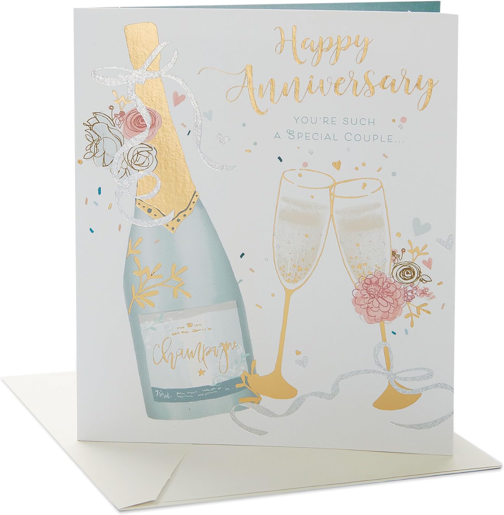 UK Greetings | Anniversary Card | Happy Anniversary | Her/Him | Champagne & Flutes Design | With Envelope | 165 x 190 mm