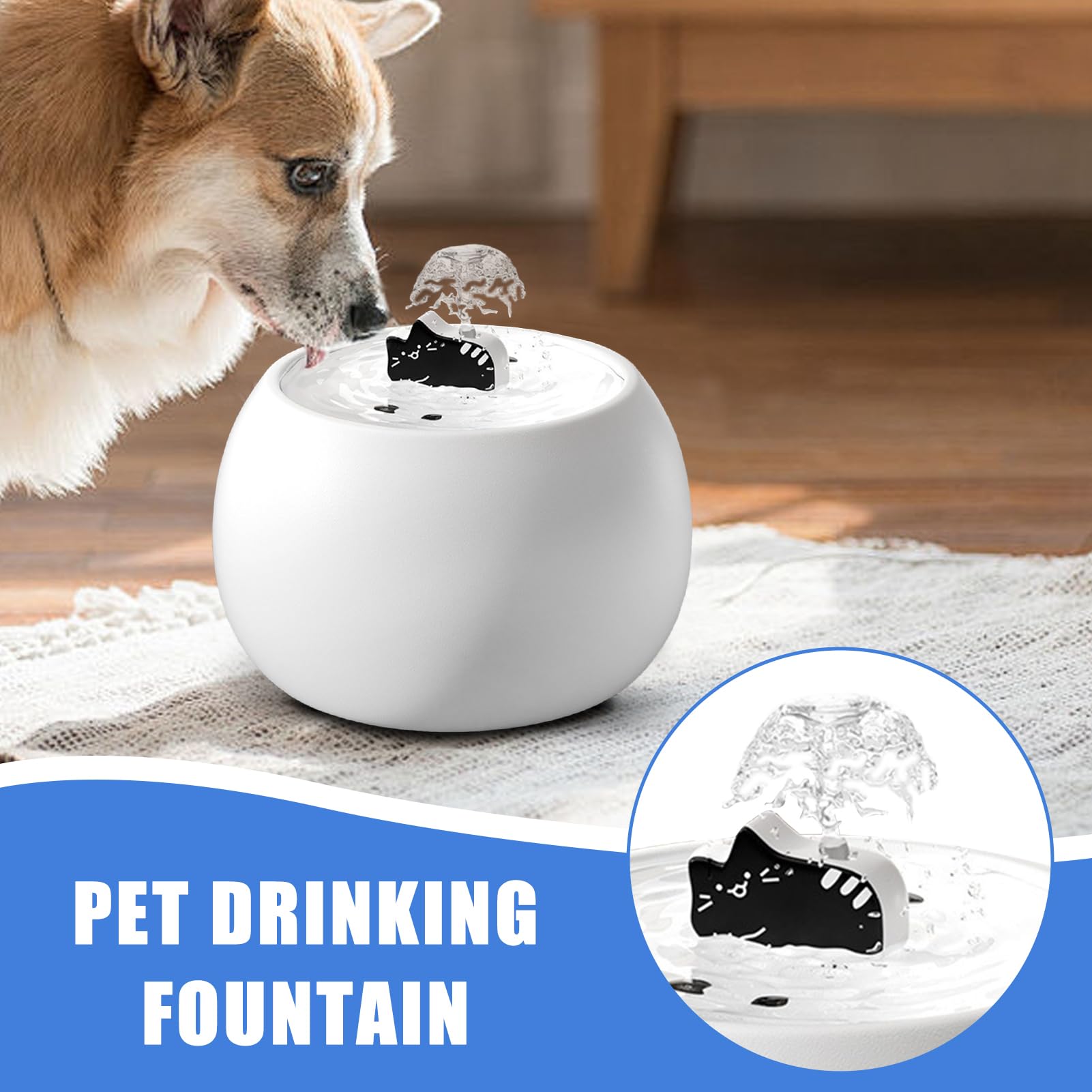 Haustierbrunnen Spender - Katzentränke 3D-Design elektrisch wiederaufladbar | Langlebiger gefilterter Sensor für Kätzchen, Welpen, Katzen, Hunde, Zuhause, draußen, Bewässerung, i