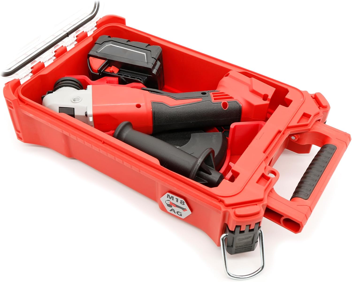 Packout Compact Tool Organizer for Milwaukee 2880-20 M18 FUEL Braking Grinder or 2686-20 M18 Brushless Cut-Off Grinder, with Storage for Accessories, Battery, and Discs — BOX AND TOOLS NOT INCLUDED